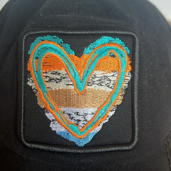 4350 District Distressed Cotton Black Cap with Colorful Heart Patch - OS - Picture 2 of 7